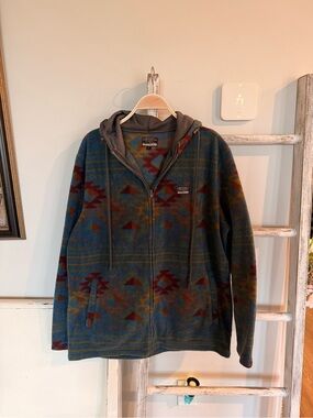 Free Nature Fleece Men's Size L Aztec South Western Print Hooded Pockets EUC